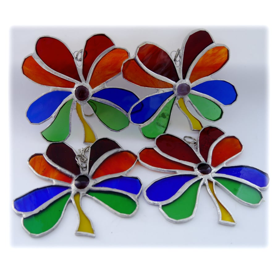RESERVED  4 x Leaf Clover Leaf Suncatcher Stained Glass Rainbow Lucky