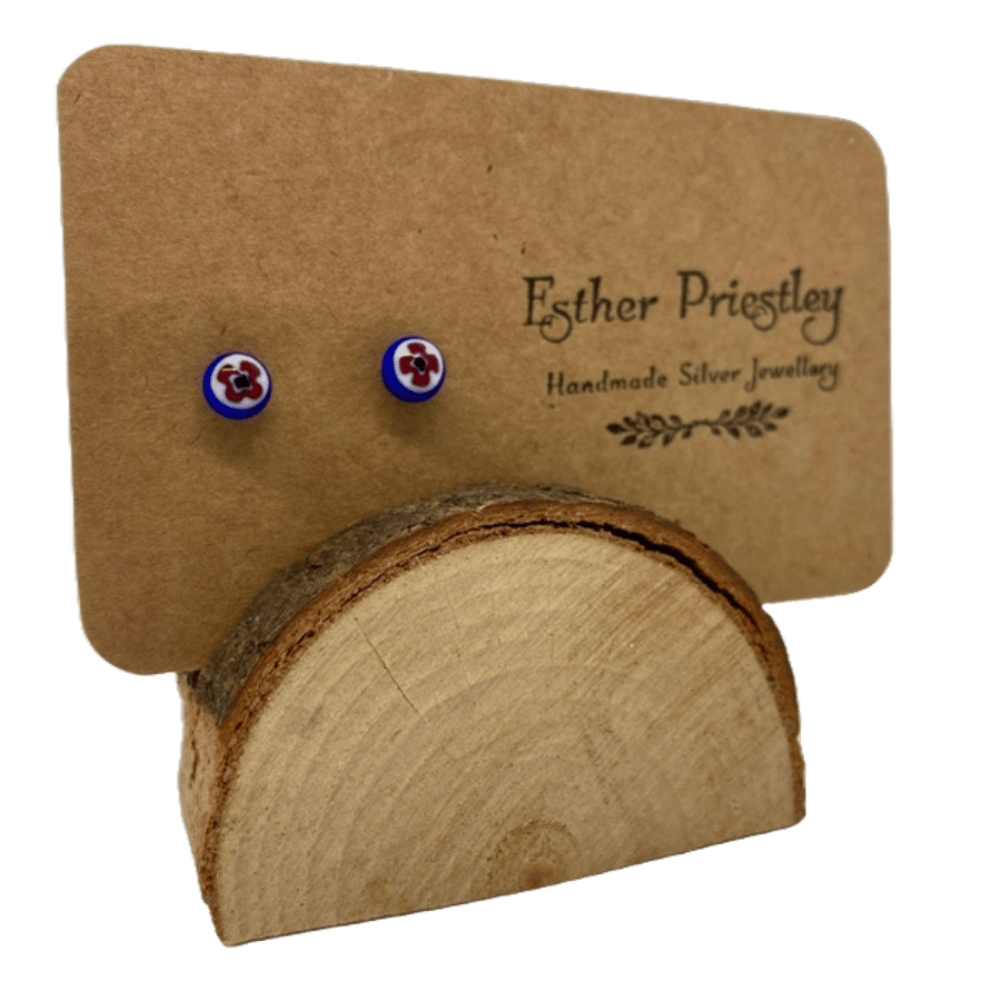 Small glass & sterling silver stud earrings-fused glass jewellery-poppy-flower