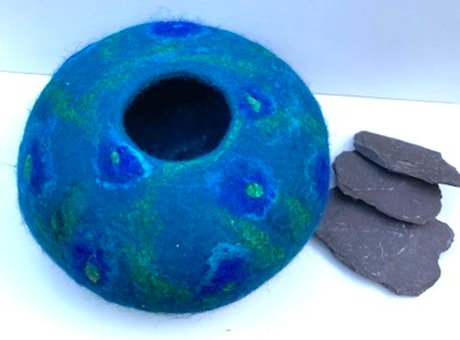 Felted "peacock"bowl.