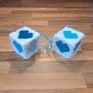 Novelty hanging cubes with blue hearts and sucker-cup attachment 