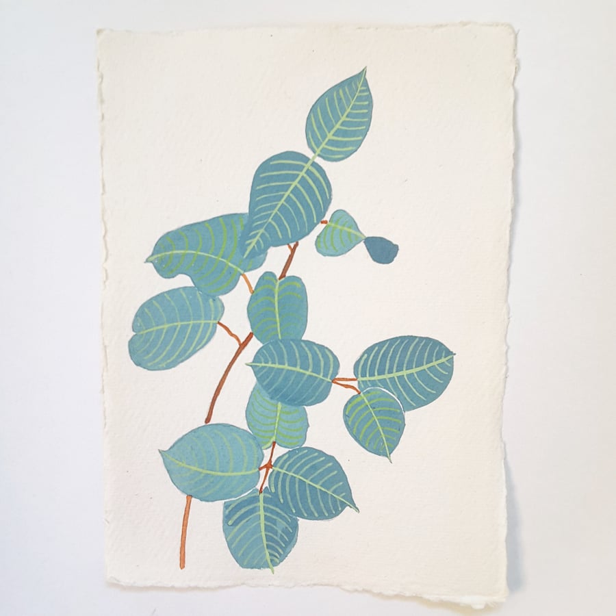 Original Watercolour Eucalyptus Painting on A5 Khadi Paper 