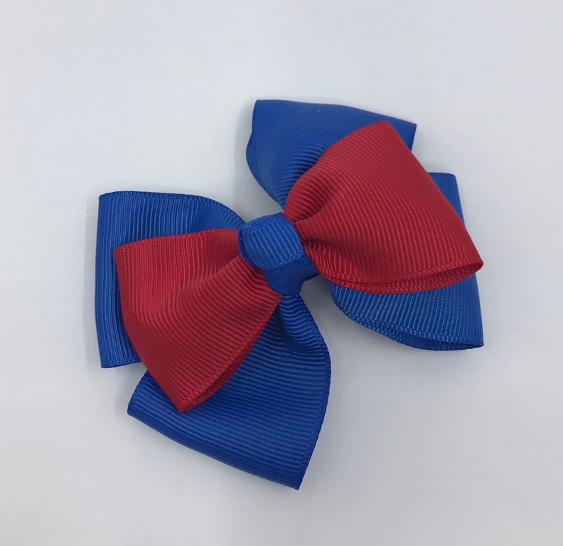 Royal Blue and Red Top Knot Bow on Clip