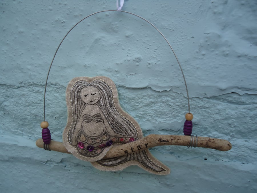 Linen Mermaid Driftwood Hanging, Star