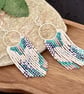 Beadwork hoop fringe earrings in in pale blue, pink and white - Image 2