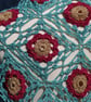 Crochet triangular shawl in sparkly gold, cerise & pale green - design LF433 - Image 5