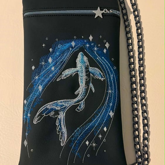 Blue Koi Embroidered Crossbody Bag