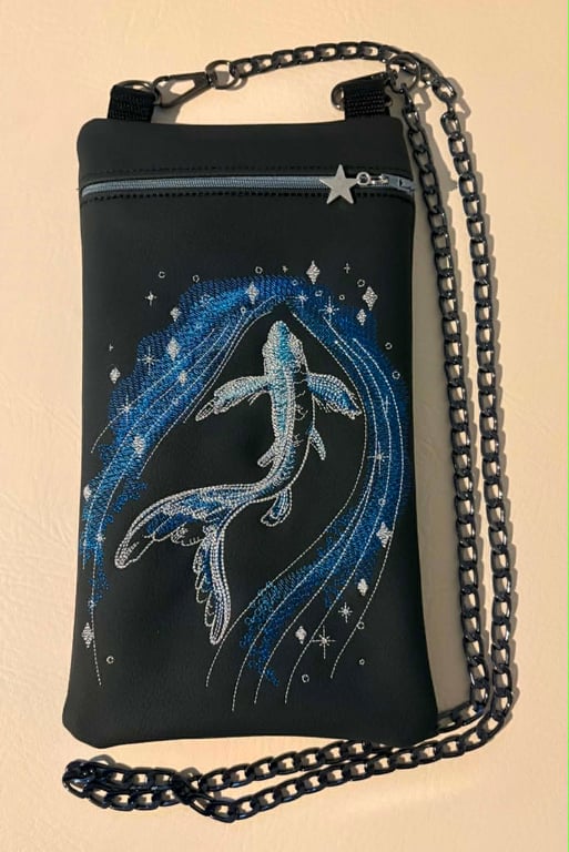 Blue Koi Embroidered Crossbody Bag
