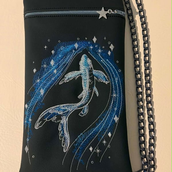 Blue Koi Embroidered Crossbody Bag