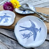 Handmade trivet spoon rest with swallow illustration 