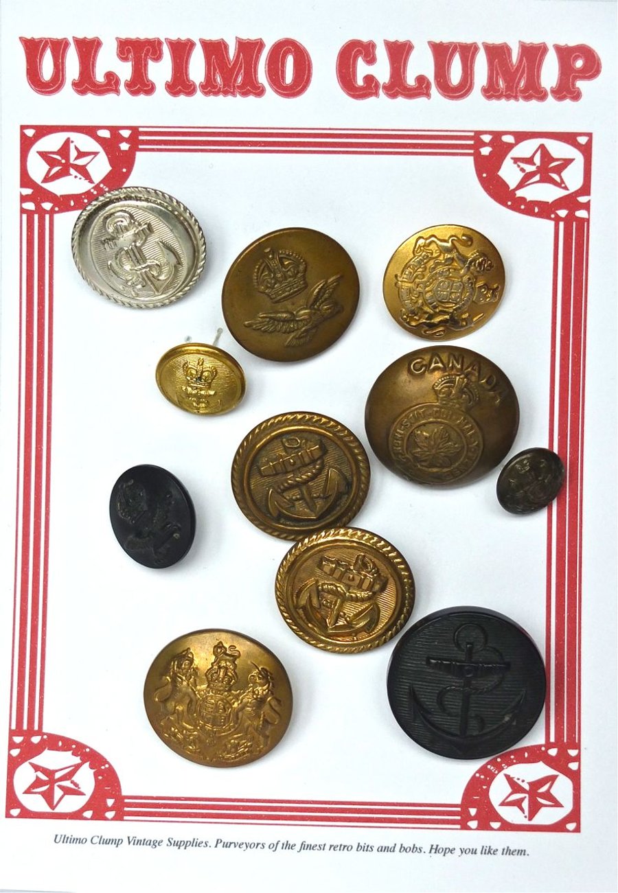 11 Vintage Military Uniform Buttons