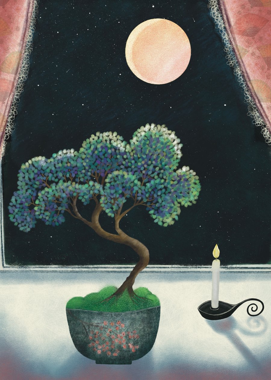 Under the Moonlight, blank greetings card 