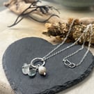 Aquamarine and pearl silver necklace 