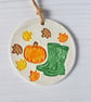 Pumpkin and wellies hanging decoration, one supplied - Image 3