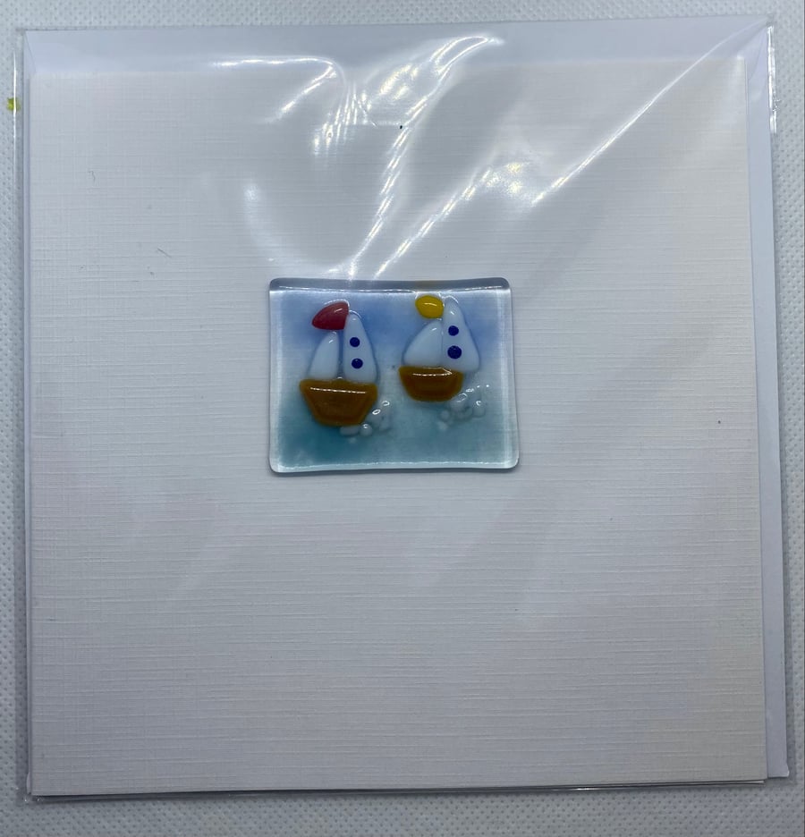 Blank card with fused glass boats