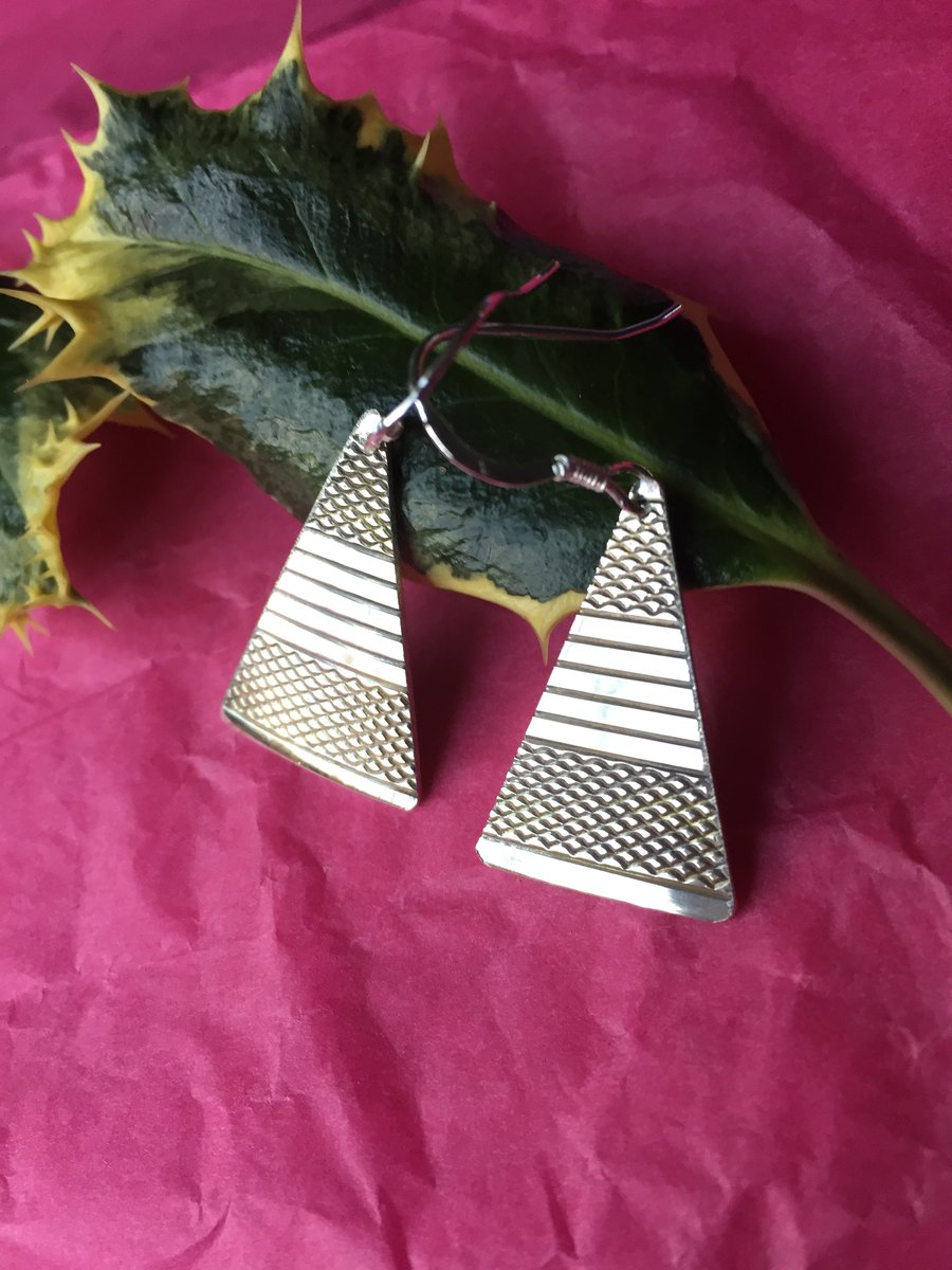 Triangle earrings made from a 1953 Sheffield silver napkin ring