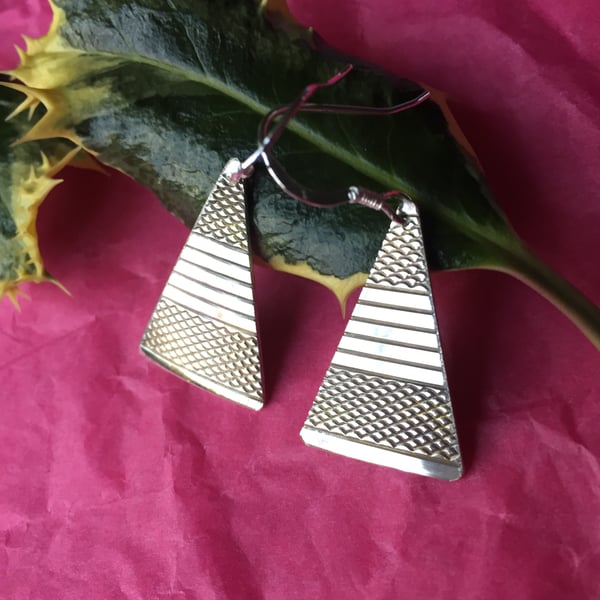 Triangle earrings made from a 1953 Sheffield silver napkin ring