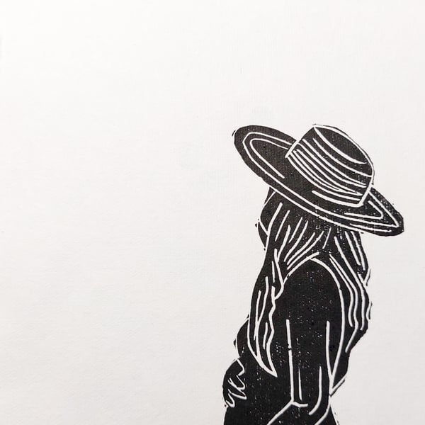 'New Beginnings' - A5 lino print in black and yellow - pregnancy art print