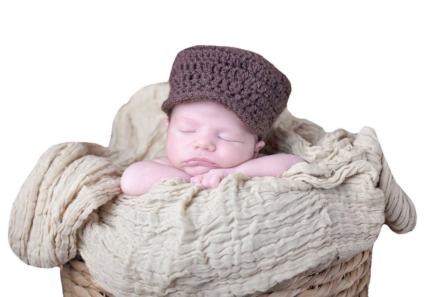 Newborn Baby Brown Flatcap Photo Prop Hat