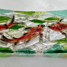 “Koi pond” fused glass rectangular dish