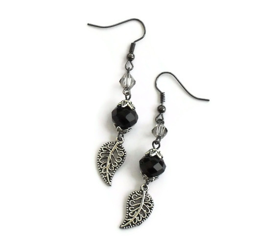 Silver & Black Vintage Teardrop Dangle Earrings E 948 - Foto 8