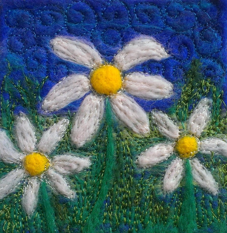 Daisy Daisy Felted & Machine Embroidered Picture