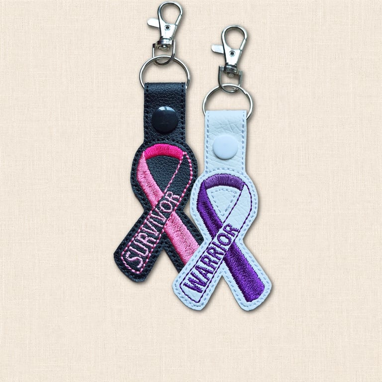 Warrior or Survivor Ribbon Keyring - Embroidered Awareness Bag Charm