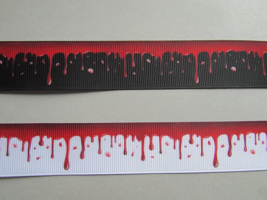 Blood Drips Horror Grosgrain Ribbon x 1 metre Black or White