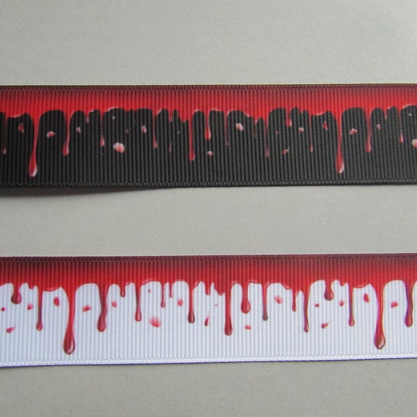 Blood Drips Horror Grosgrain Ribbon x 1 metre Black or White