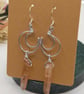 Silver Crescent Moon Charm Dangle Earrings with Champagne Aura Quartz Points - Image 2