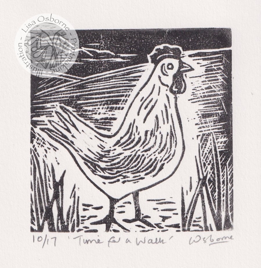 Time for a Walk - original, limited edition linocut.