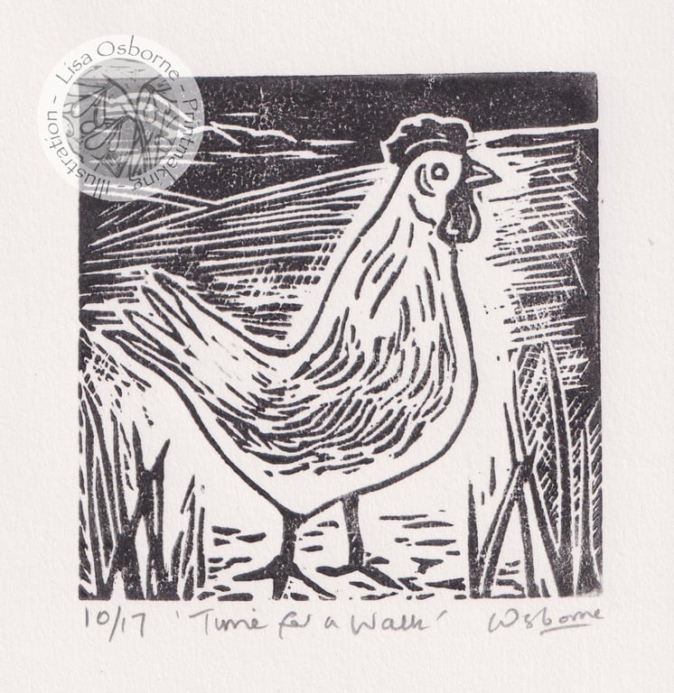 Time for a Walk - original, limited edition linocut.