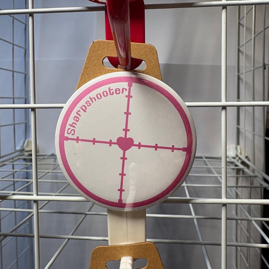 Sharp shooter button Badge, Pro Wrestling Themed AEW WWE NXT pin badge (58mm2.25