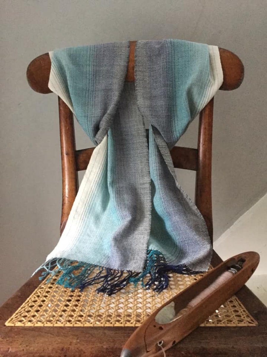 Ocean Shallows Hand Woven Cotton Point Twill Scarf