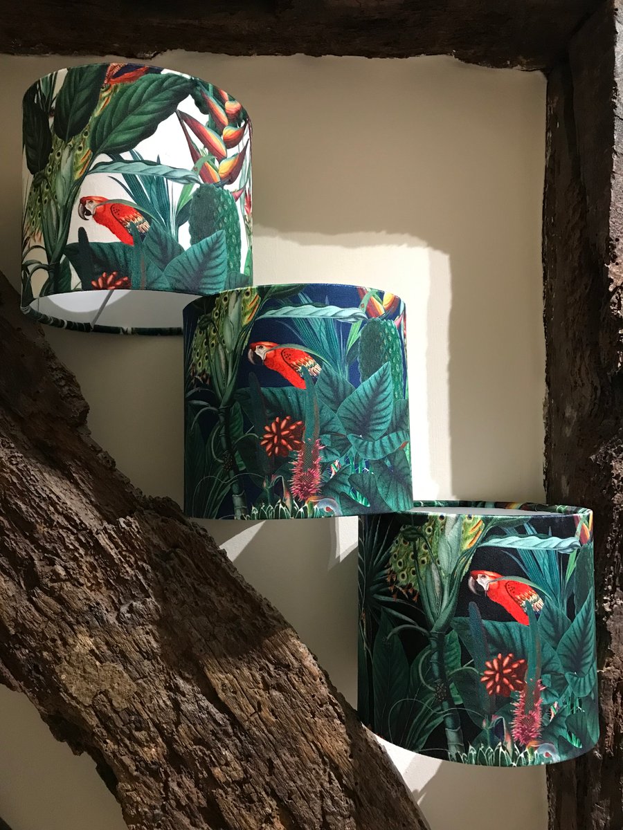 Handmade Velvet Fabric Jungle Lampshades Drum Shape Tropical