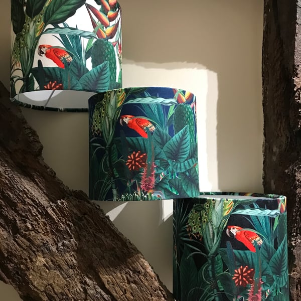 Handmade Velvet Fabric Jungle Lampshades Drum Shape Tropical