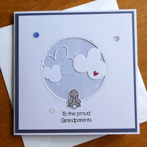 Grandparents Card - Rabbit With Clouds - Blue