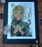 Girl holding bird print 'winter solstice '