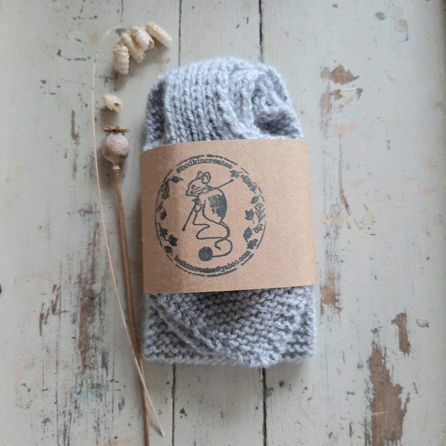 Ash grey hand knitted scarf 