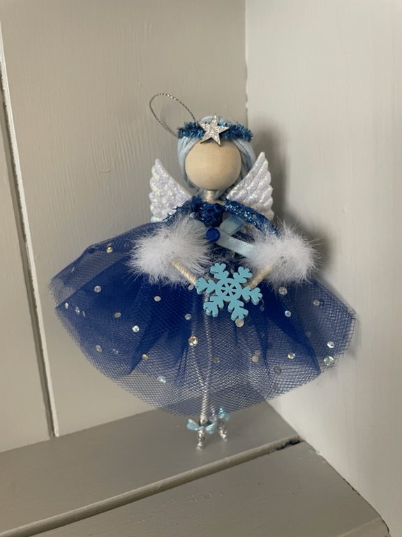 Elsa blue hanging Xmas tree angel, xmas tree topper, guardian angel, 
