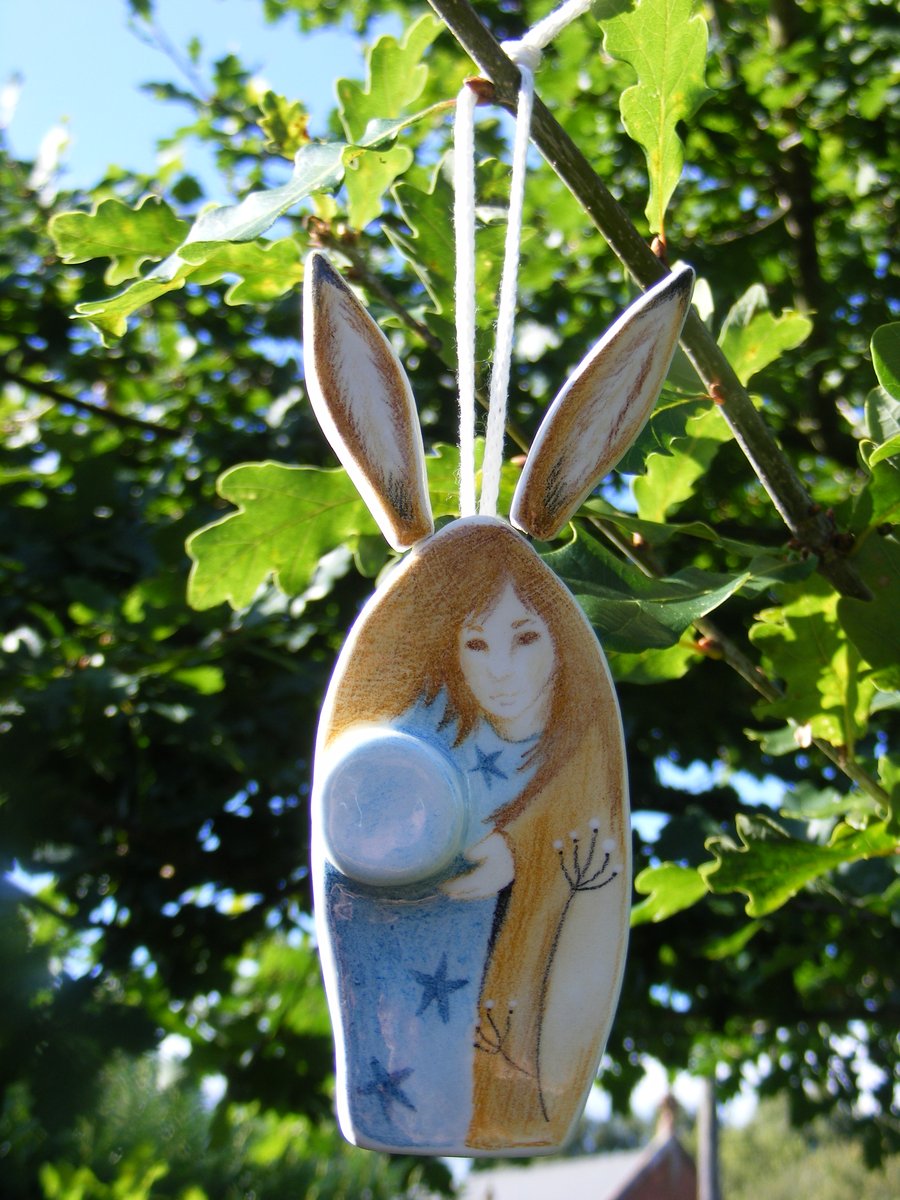 Hare Girl Unique Ceramic Folklore Decorative Hanging Figure