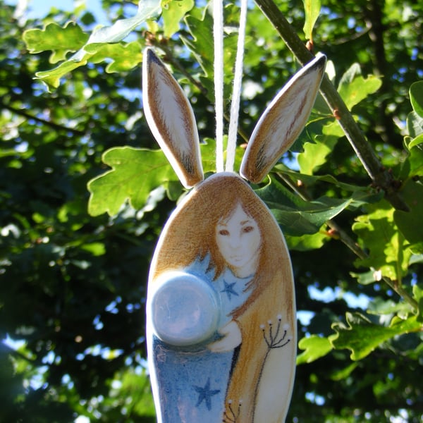 Hare Girl Unique Ceramic Folklore Decorative Hanging Figure