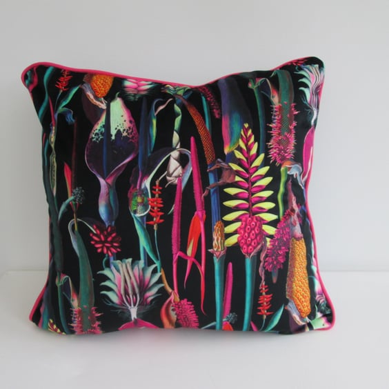 Jungle Printed Velvet Cushion Cover with Red Piping