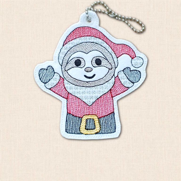 Santa Sloth Christmas Decoration - Embroidered Festive Ornament