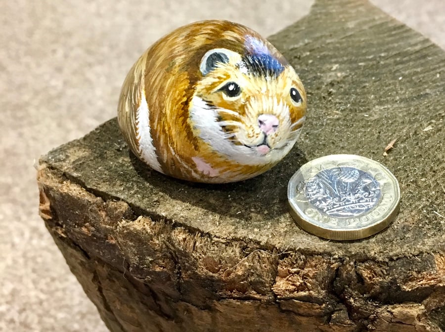 Hamster hand painted pebble garden rock art pet Portrait Gift 