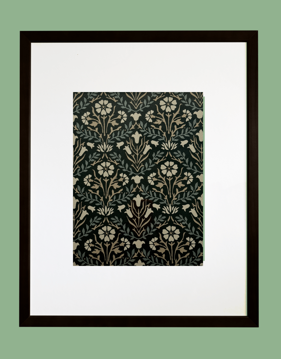 Repurposed William Morris Vintage Wallpaper Sample Framed Wall Art ‘Bellflowers’
