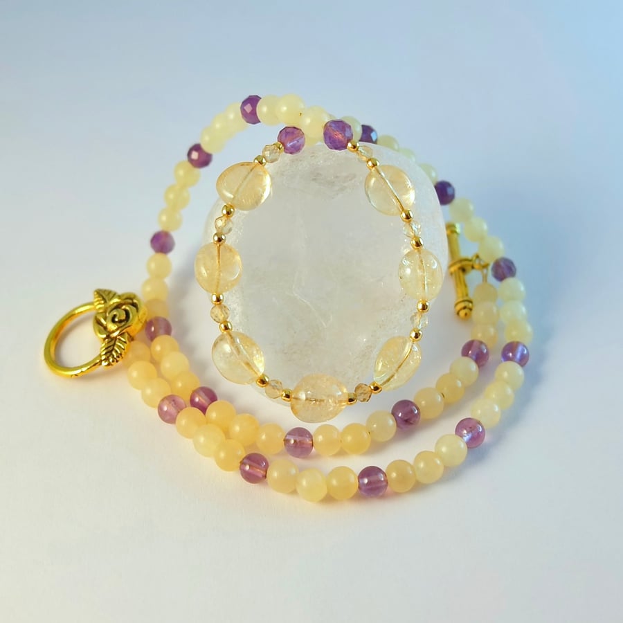 Citrine, Ambronite & Amethyst Necklace, November Birthday, Gift For Scorpio