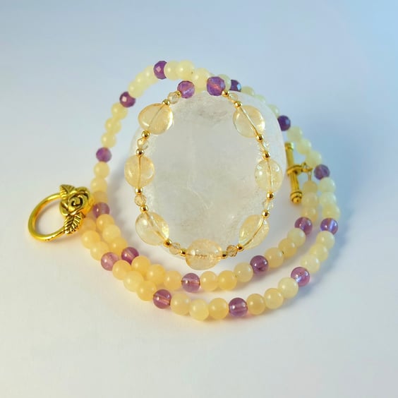 Citrine, Ambronite & Amethyst Necklace, November Birthday, Gift For Scorpio