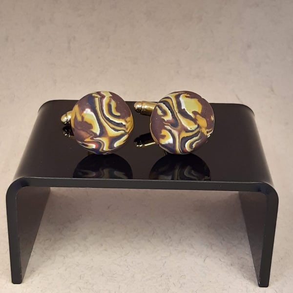 Dark brown multi coloured cufflinks