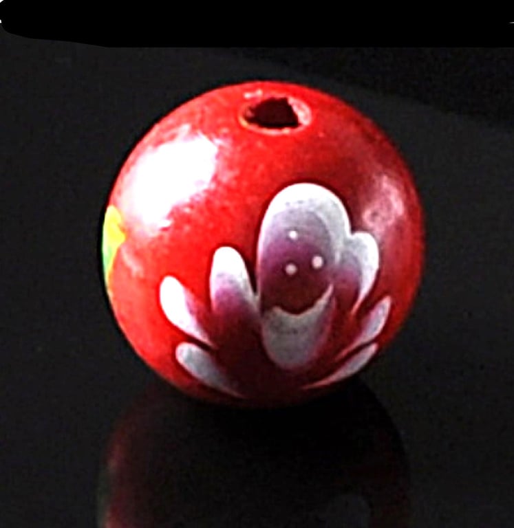 Two big hand painted 30mm red round wood beads for Jewellery Making