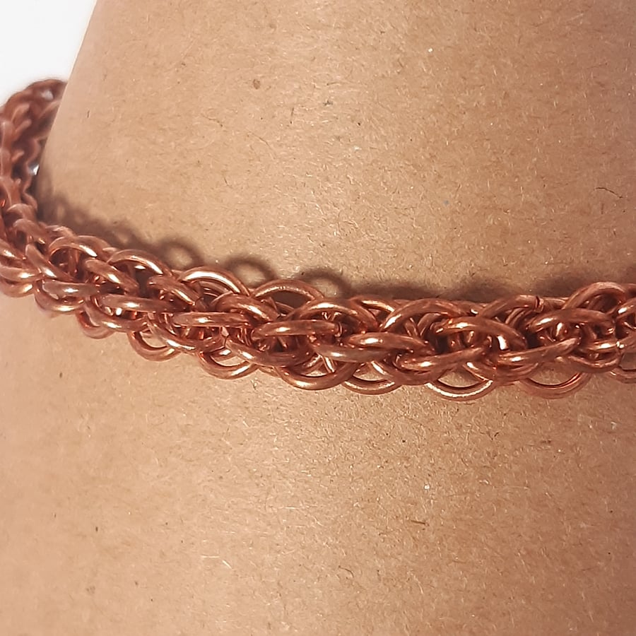 Copper Jens pind chainmaille weave bracelet 